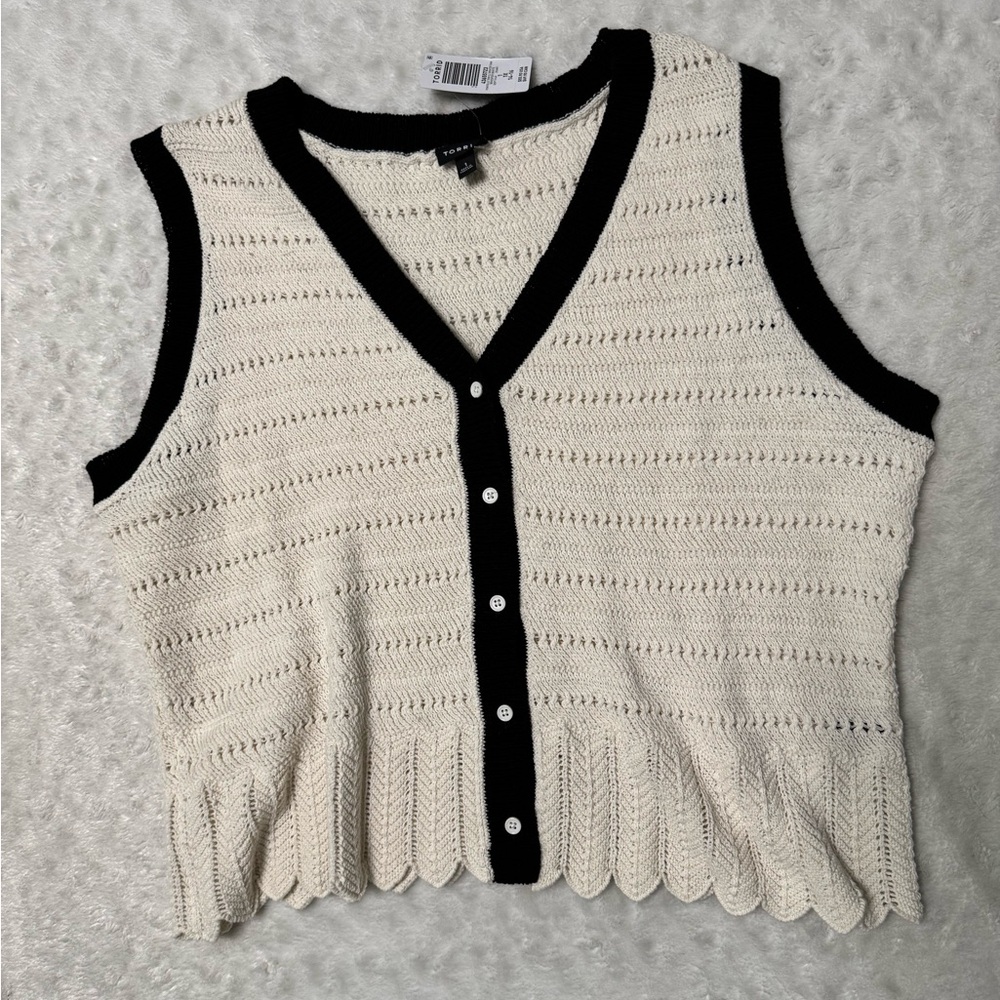 NWT- Torrid Contrast Trim Pointelle Sweater Tank Top in Whisper White - Picture 3 of 12